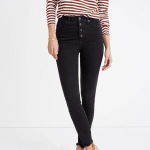 Madewell Women's Black High-Waisted Button Raw Hem Stretch Jeans